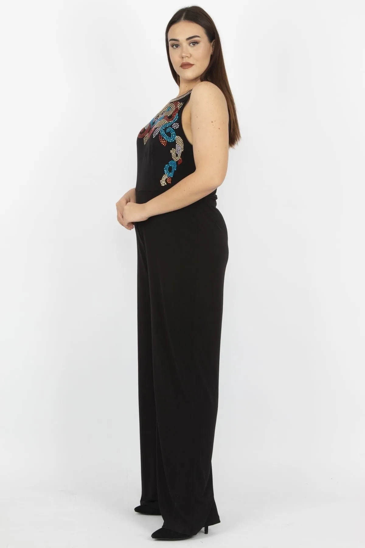 16199 Black Patterned Bodycon Jumpsuit