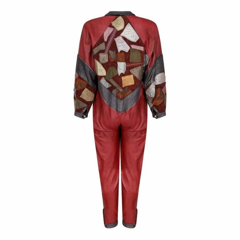 1970s Ann Buck Patchwork Suede and Leather Jumpsuit