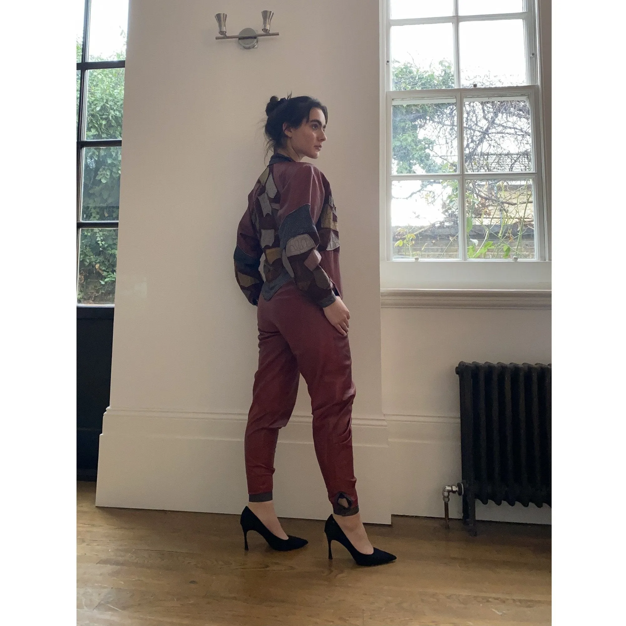 1970s Ann Buck Patchwork Suede and Leather Jumpsuit