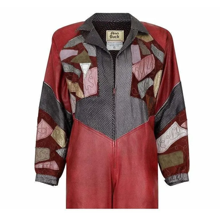 1970s Ann Buck Patchwork Suede and Leather Jumpsuit