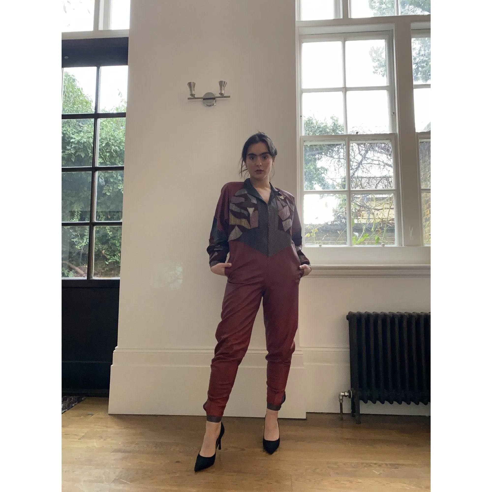 1970s Ann Buck Patchwork Suede and Leather Jumpsuit