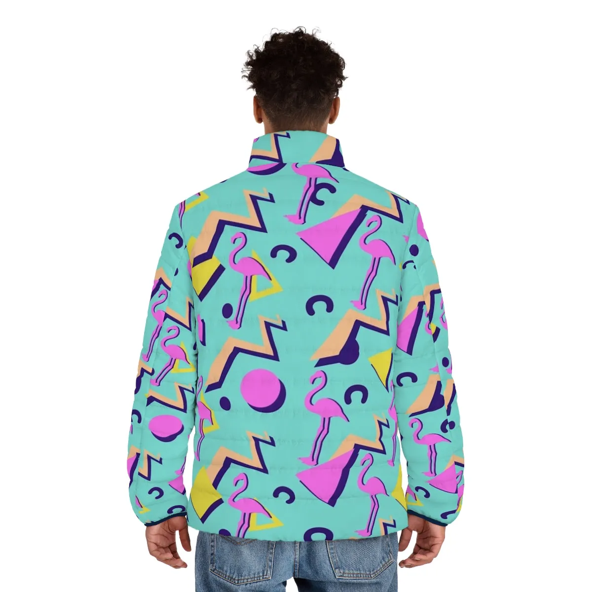 80s Memphis Pattern Puffer Jacket | Retro Pop Art Design