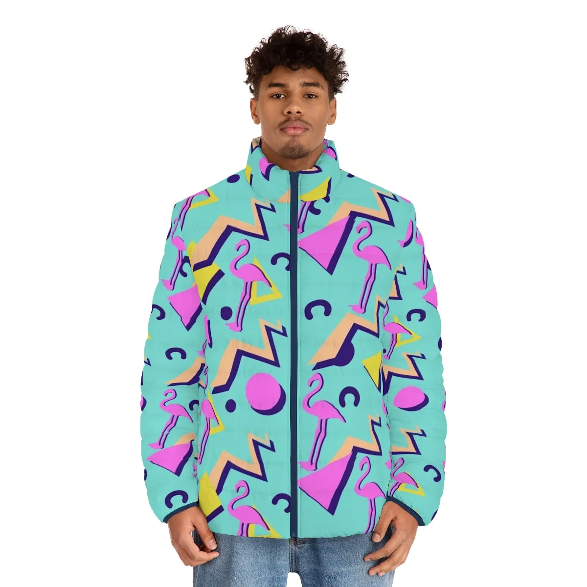 80s Memphis Pattern Puffer Jacket | Retro Pop Art Design