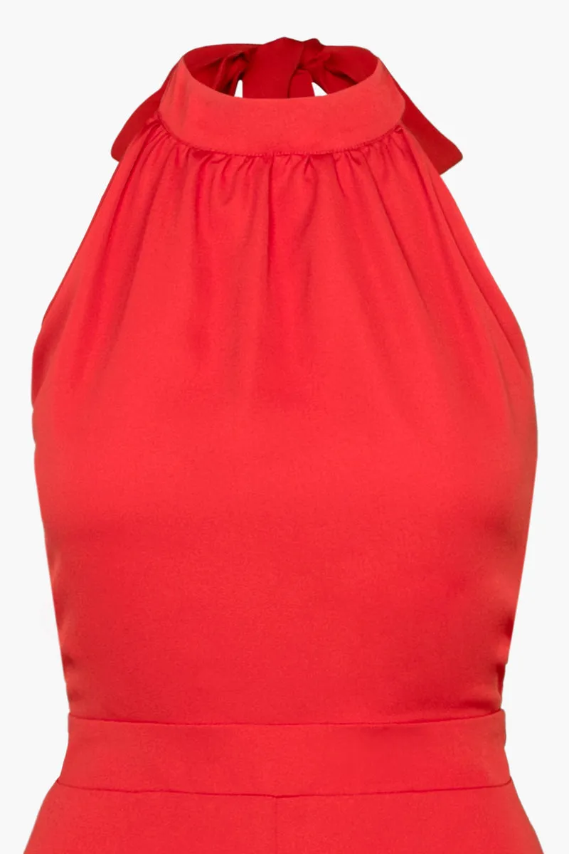 Adelyn Rae Vena Crepe Halter Jumpsuit in Red