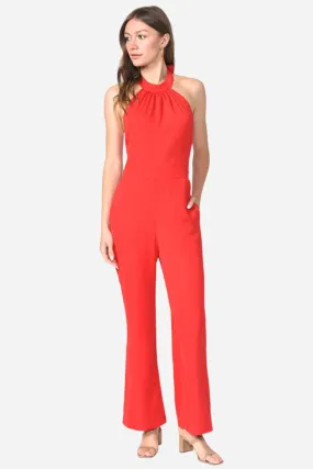 Adelyn Rae Vena Crepe Halter Jumpsuit in Red