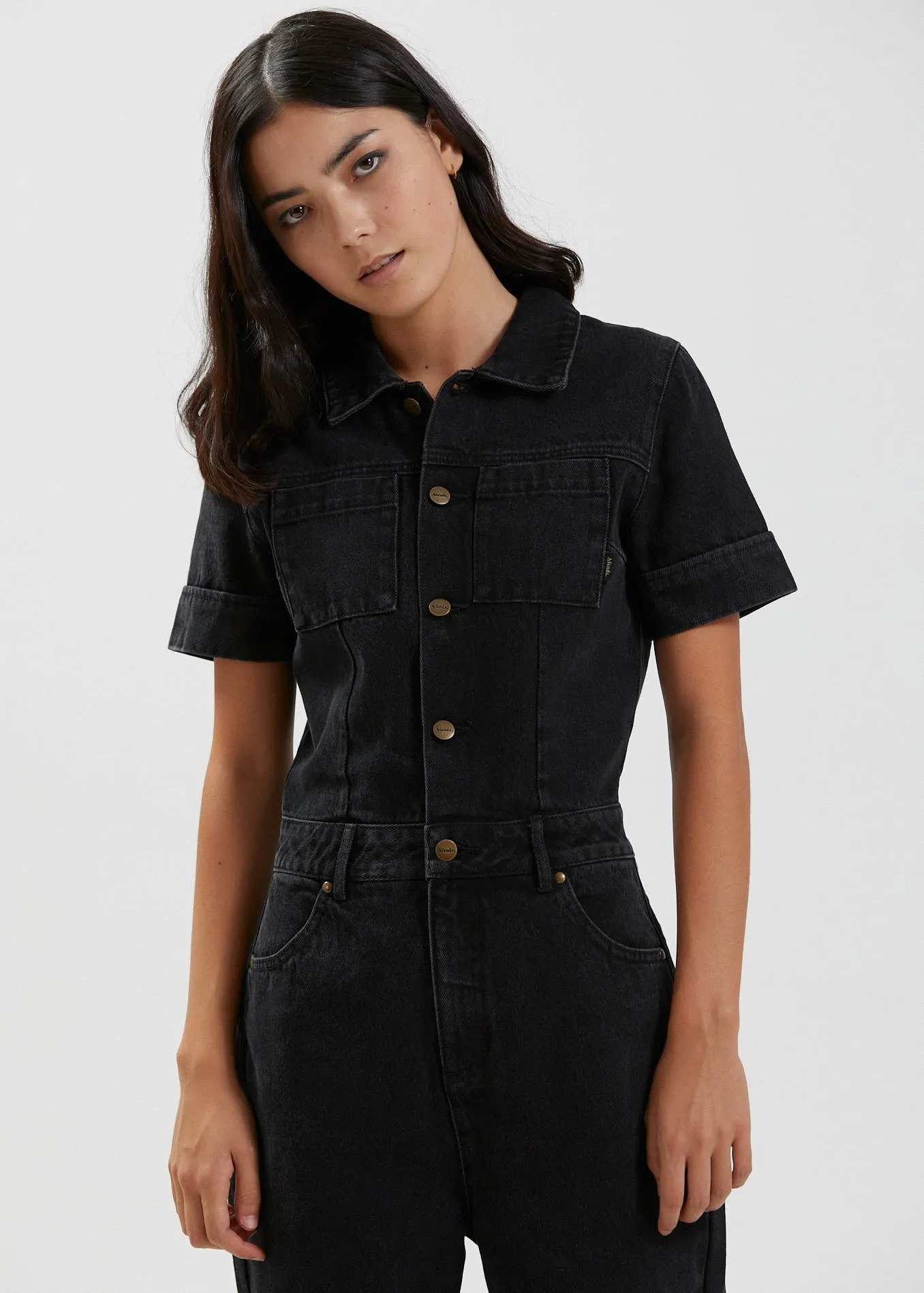 Afends Womens Zuri - Organic Denim Jumpsuit - Washed Black