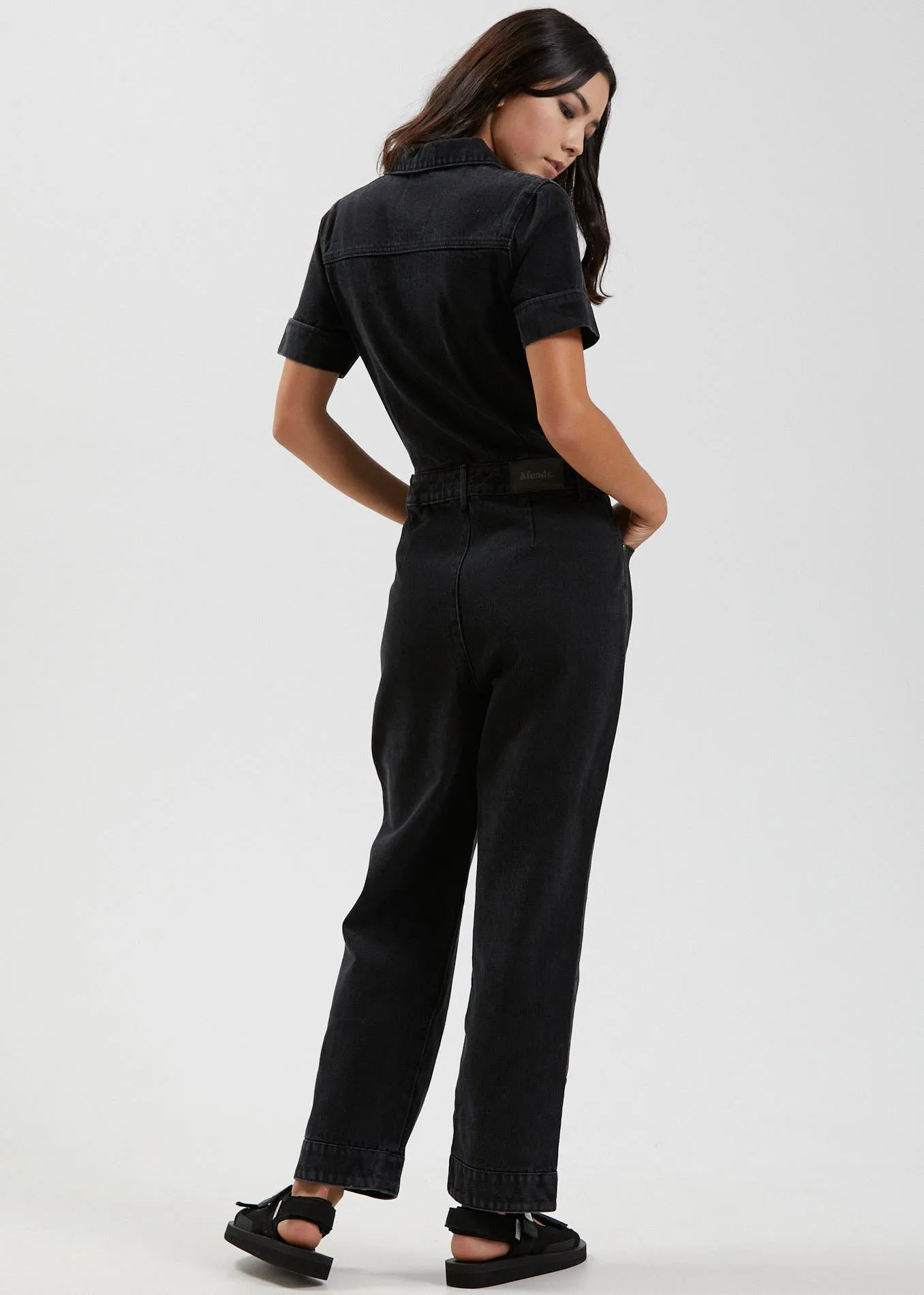 Afends Womens Zuri - Organic Denim Jumpsuit - Washed Black