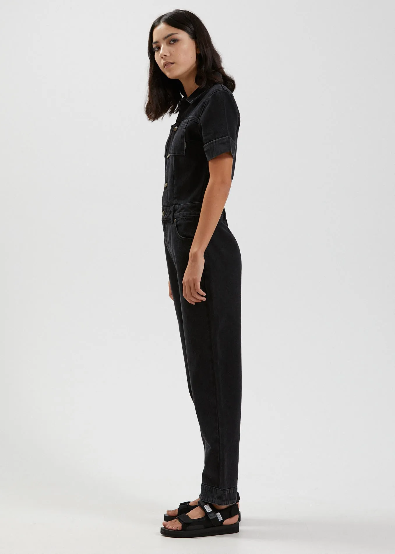 Afends Womens Zuri - Organic Denim Jumpsuit - Washed Black