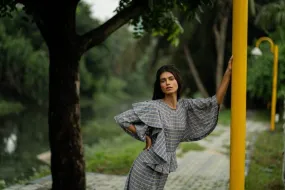 Ahi Jumpsuit - Ash Brown Ocher Yellow Checkered Pattern