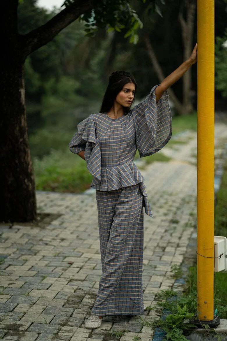Ahi Jumpsuit - Ash Brown Ocher Yellow Checkered Pattern