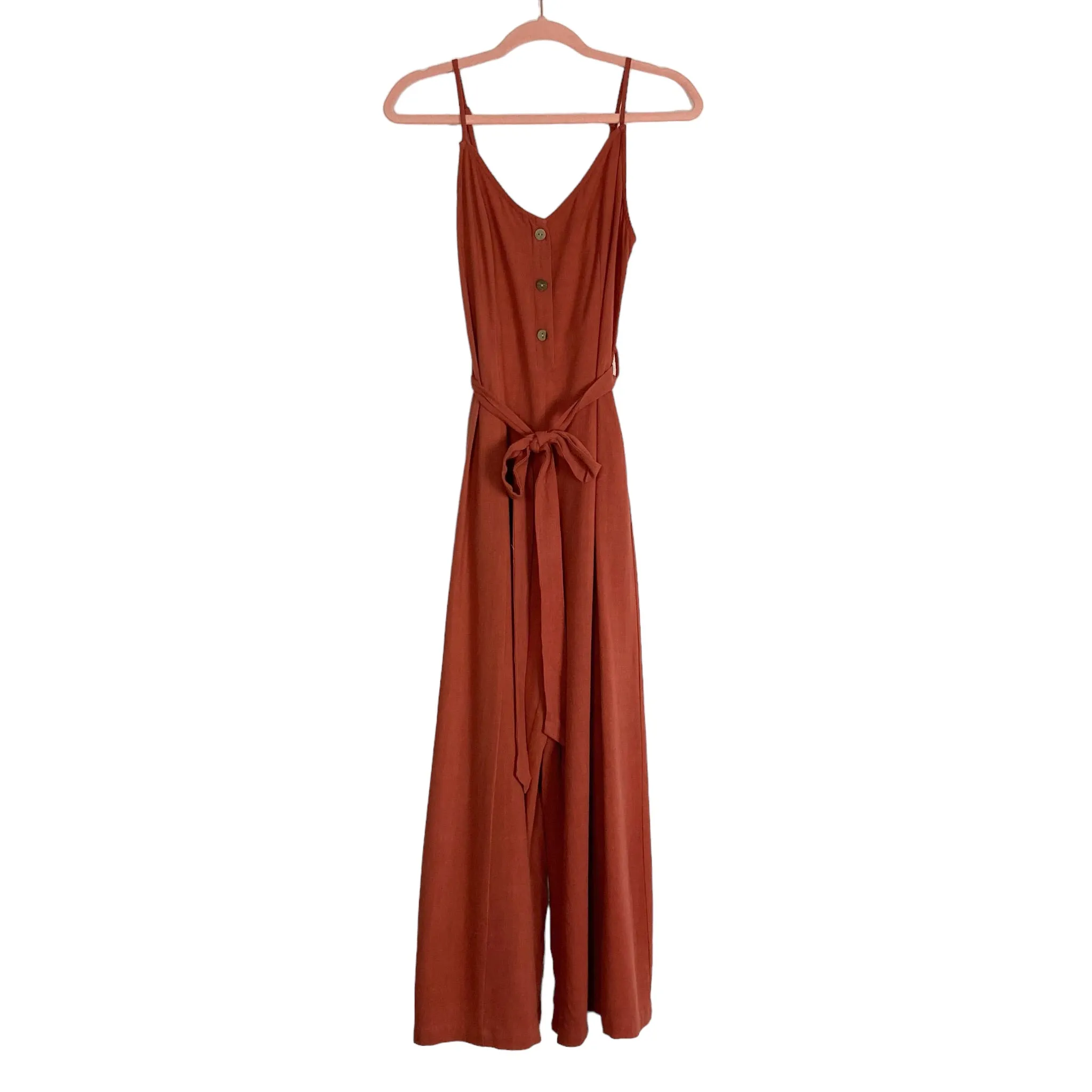 ANRABESS Rust Faux Button Belted Wide Leg Jumpsuit NWT- Size S