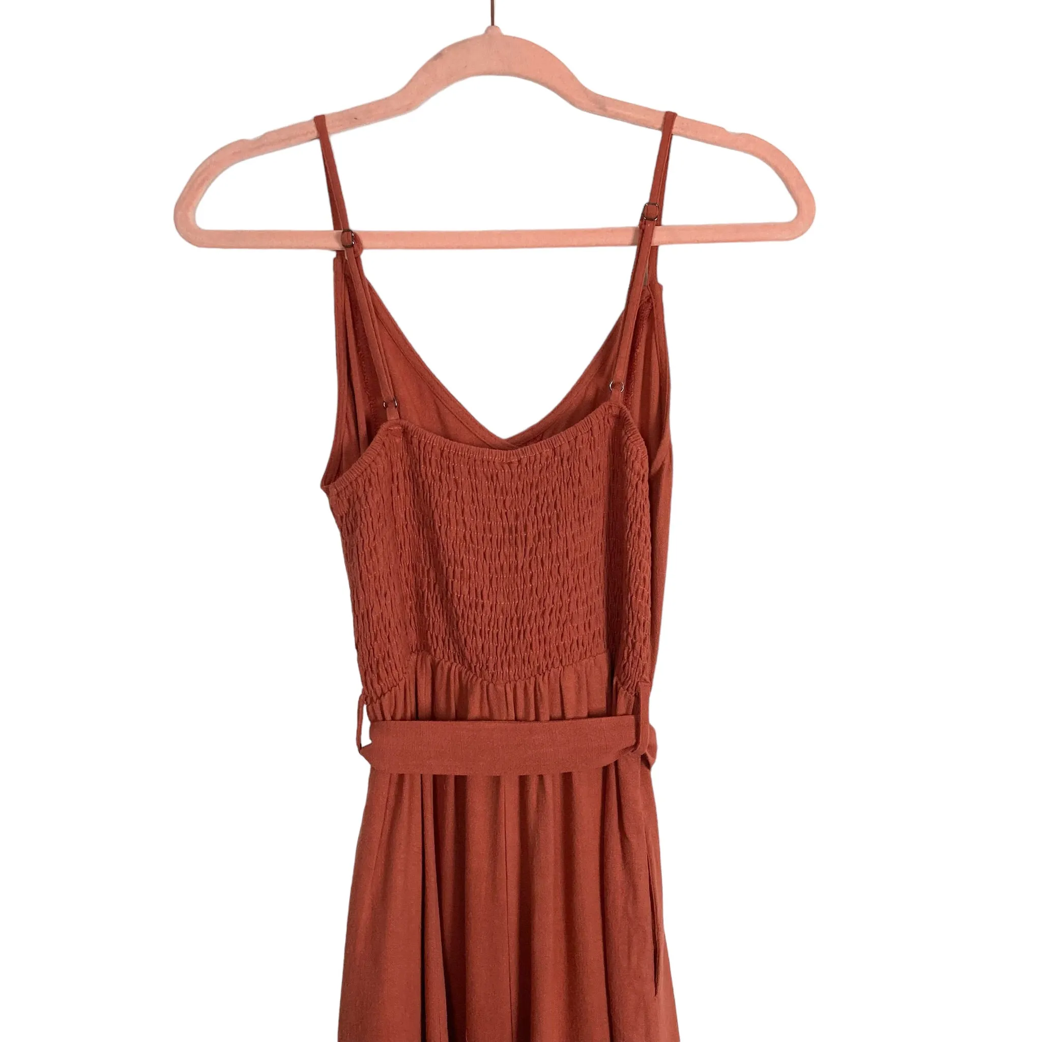 ANRABESS Rust Faux Button Belted Wide Leg Jumpsuit NWT- Size S
