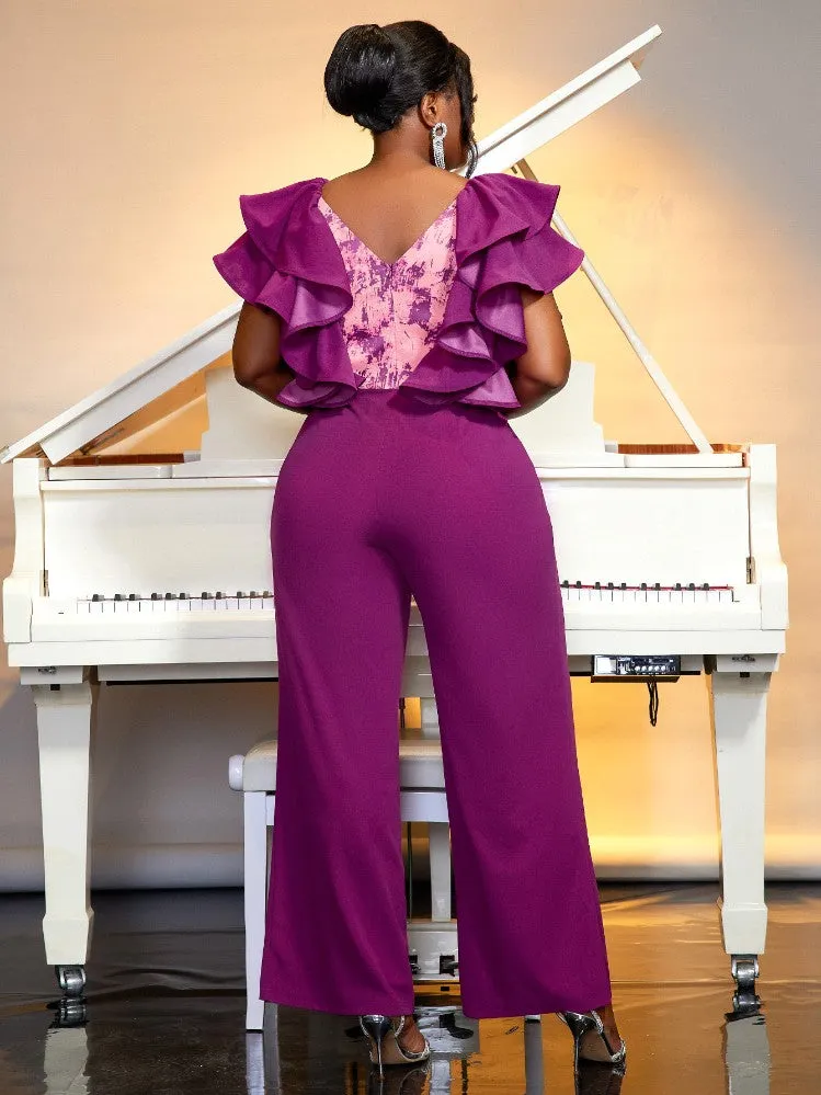 AOMEIDRESS Women Ruffles Sleeve Jumpsuit Wide Leg Rompers Outfits