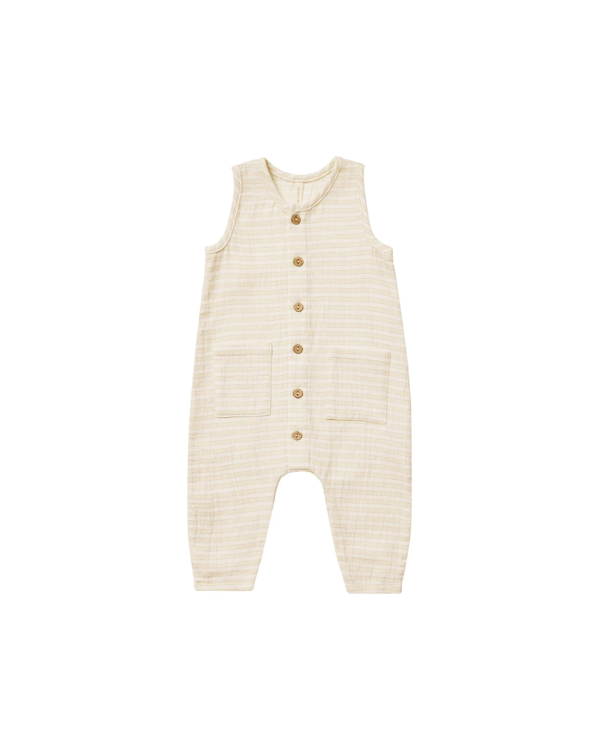 Baby Jumpsuits and Rompers | Sleeveless Pocketed- Lemon Stripe | Quincy Mae