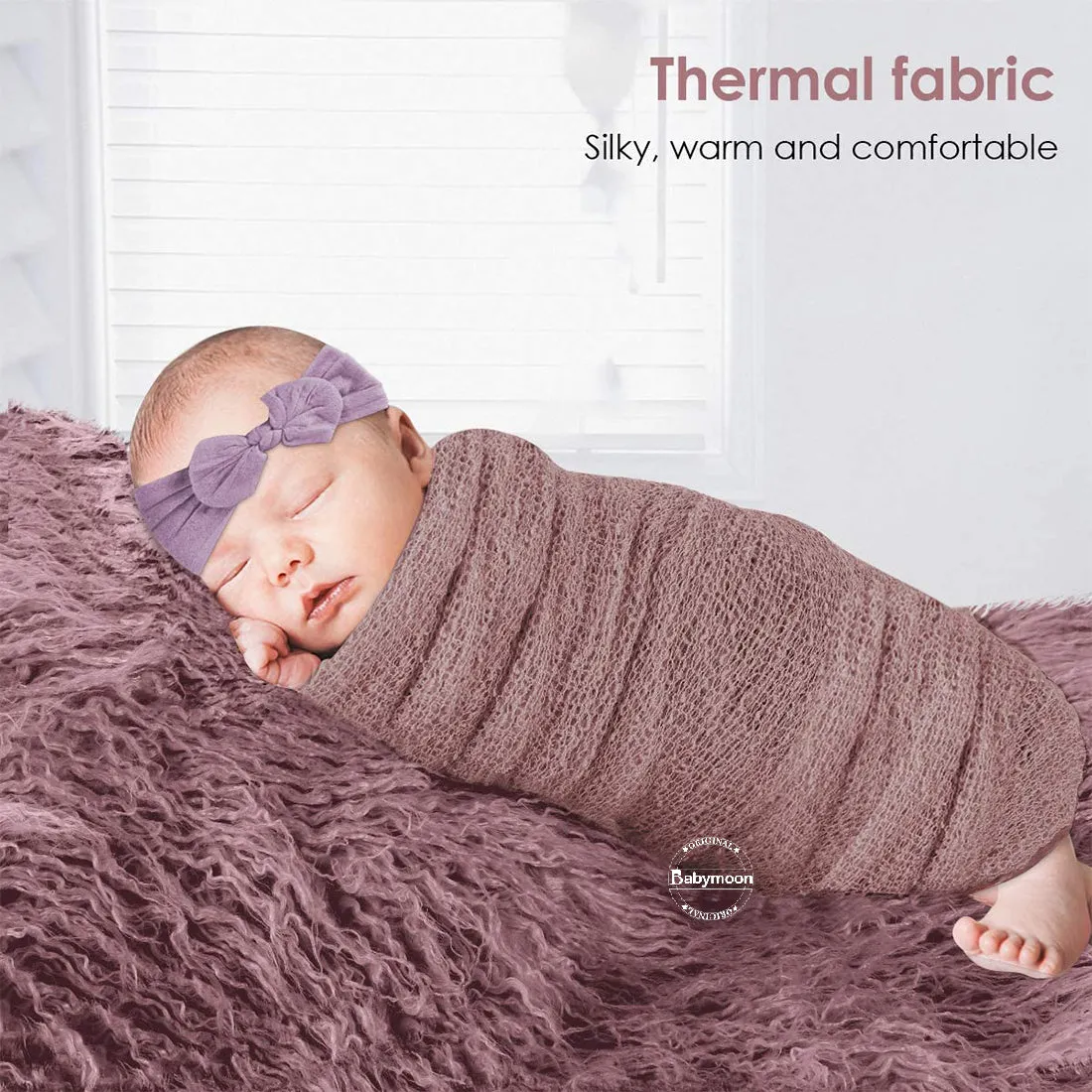 Babymoon Set of Fur Blanket (70x60cm), Wrap & Headband Photography Props - Purple