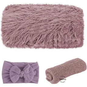 Babymoon Set of Fur Blanket (70x60cm), Wrap & Headband Photography Props - Purple