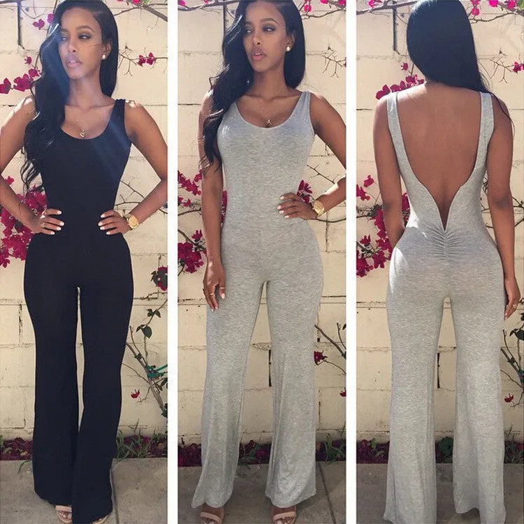 Backless Empire Irregular Bell-bottoms Long Jumpsuit