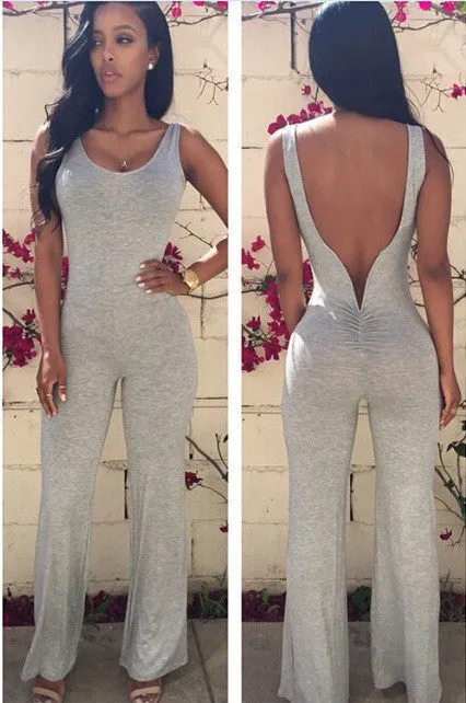 Backless Empire Irregular Bell-bottoms Long Jumpsuit