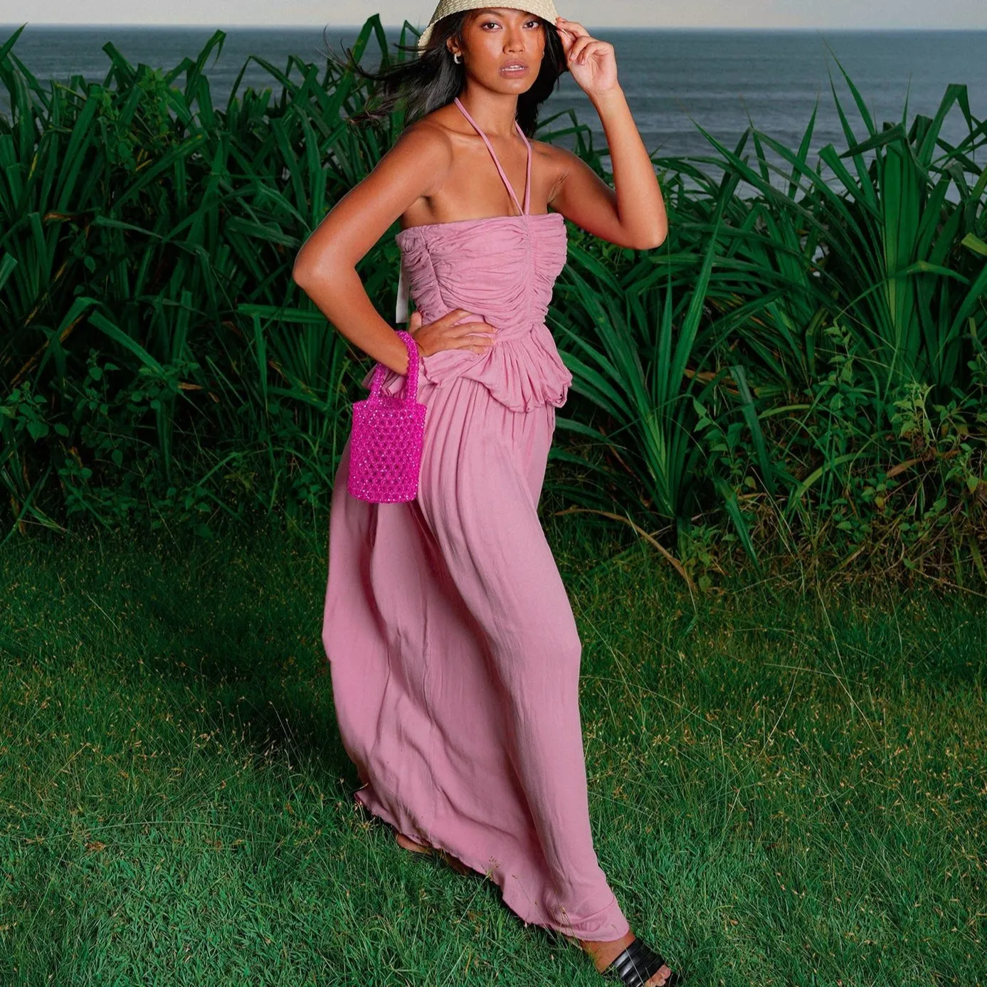 Bamboo Palazzo Jumpsuit Blush Pink