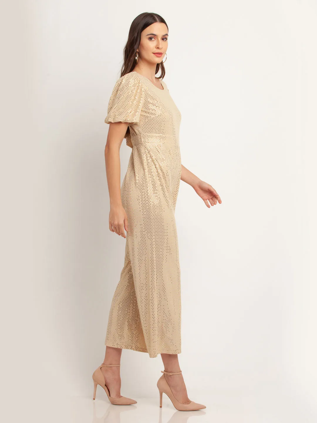 Beige Embellished Tie-Up Jumpsuit