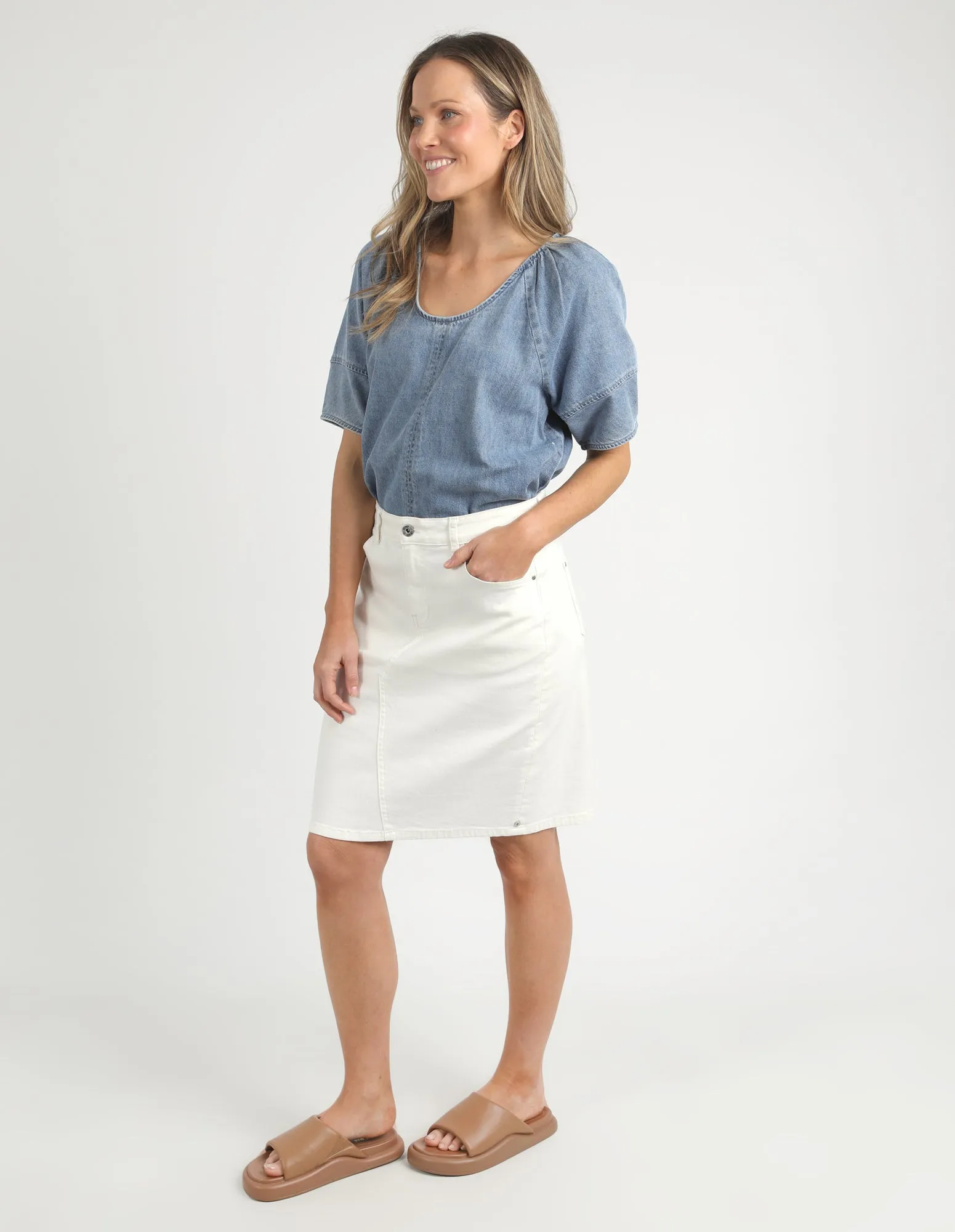 Belle Denim Skirt Vintage White