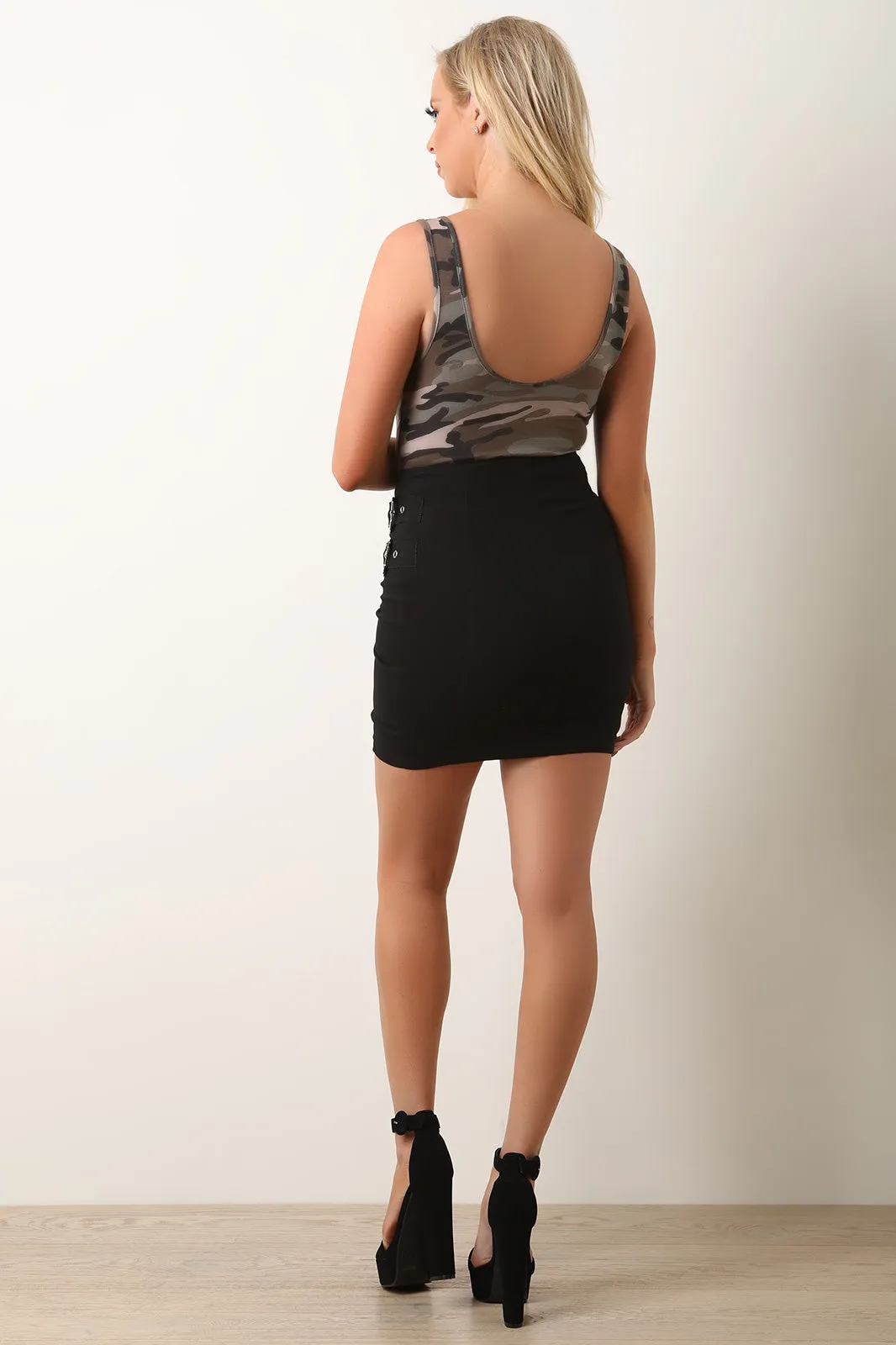 Belted Bodycon Mini Skirt