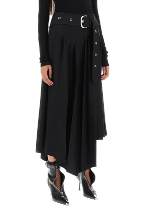 belted tech drill pleated skirt