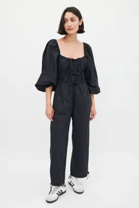 Black Cotton Amalie Tie Jumpsuit