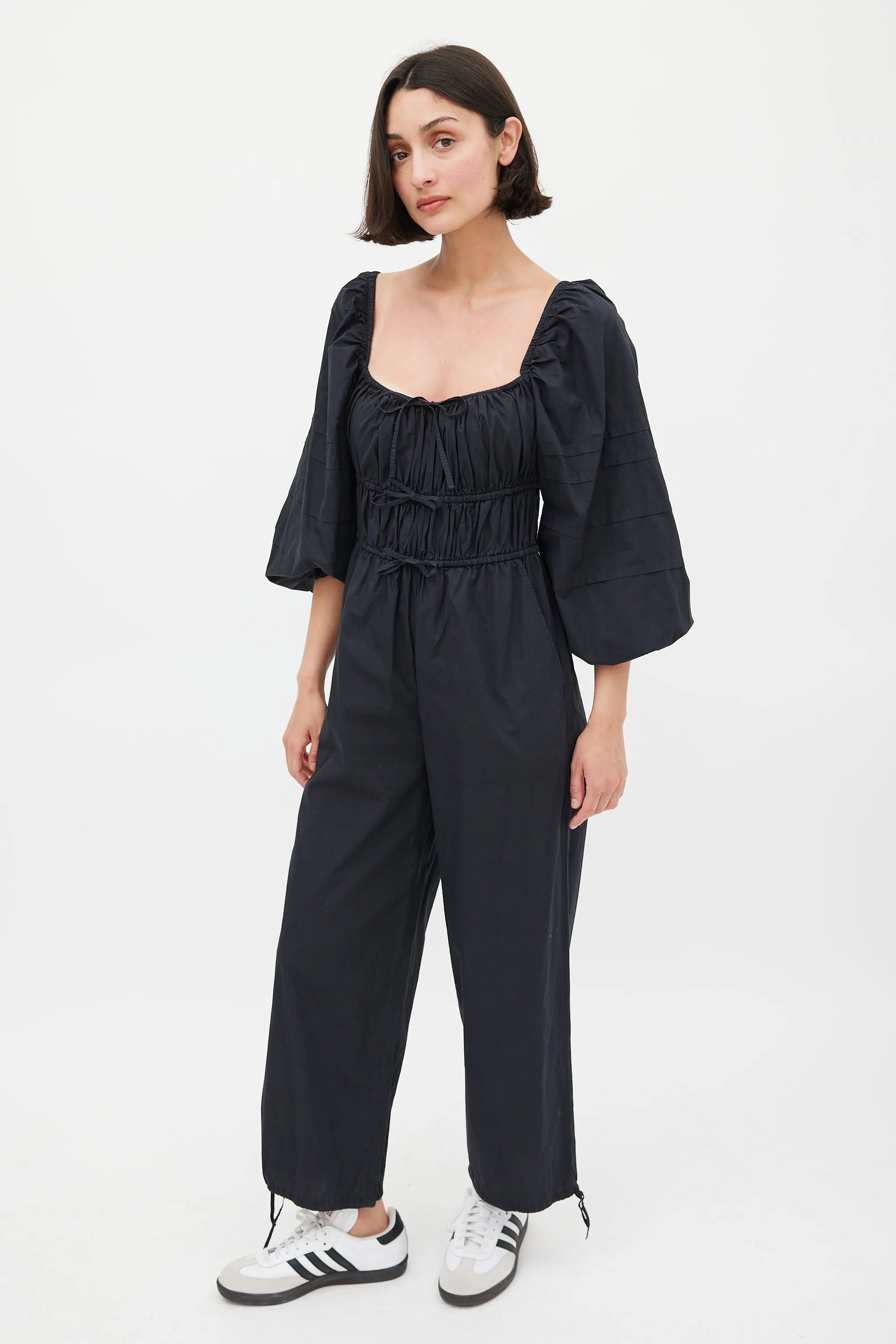 Black Cotton Amalie Tie Jumpsuit