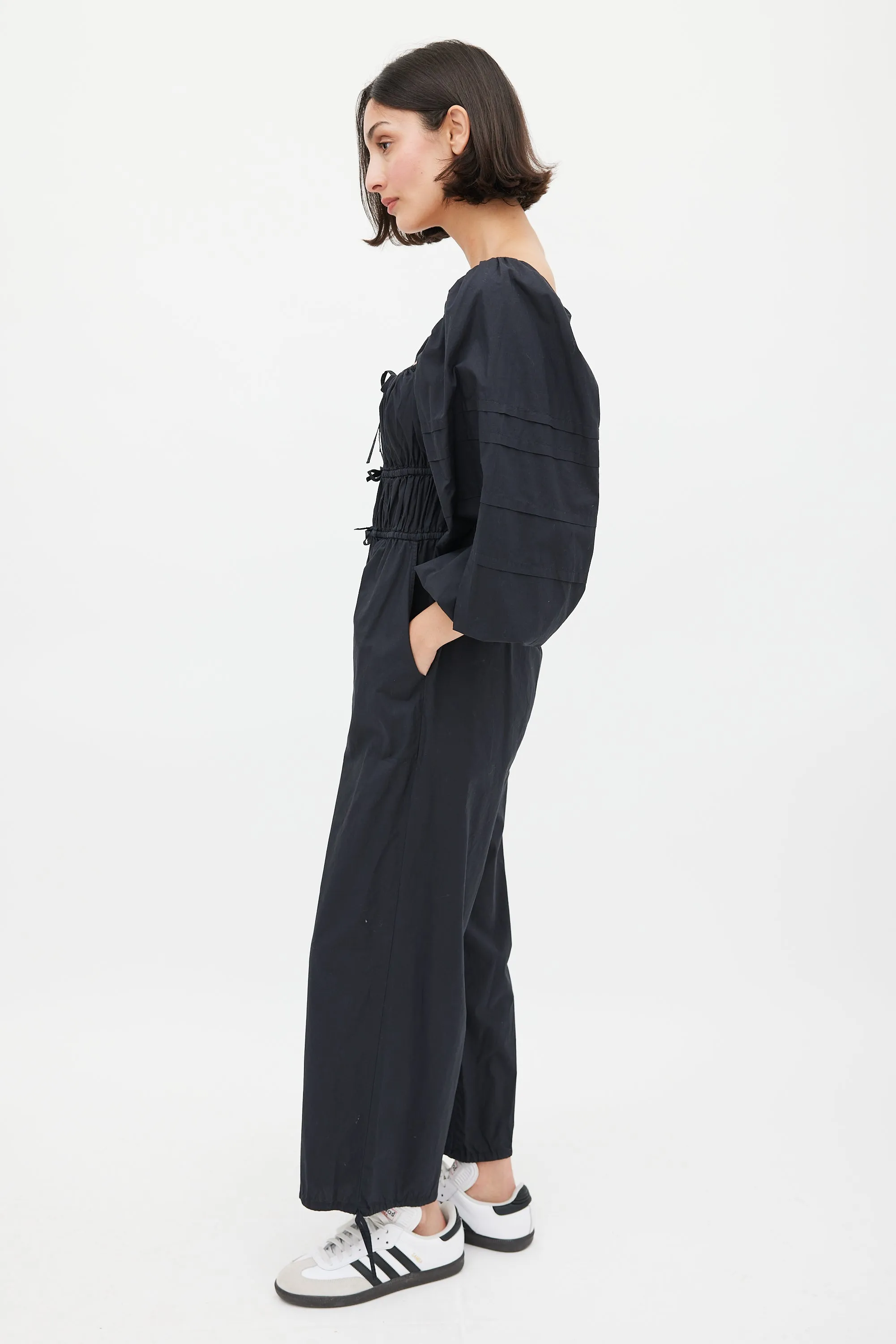 Black Cotton Amalie Tie Jumpsuit