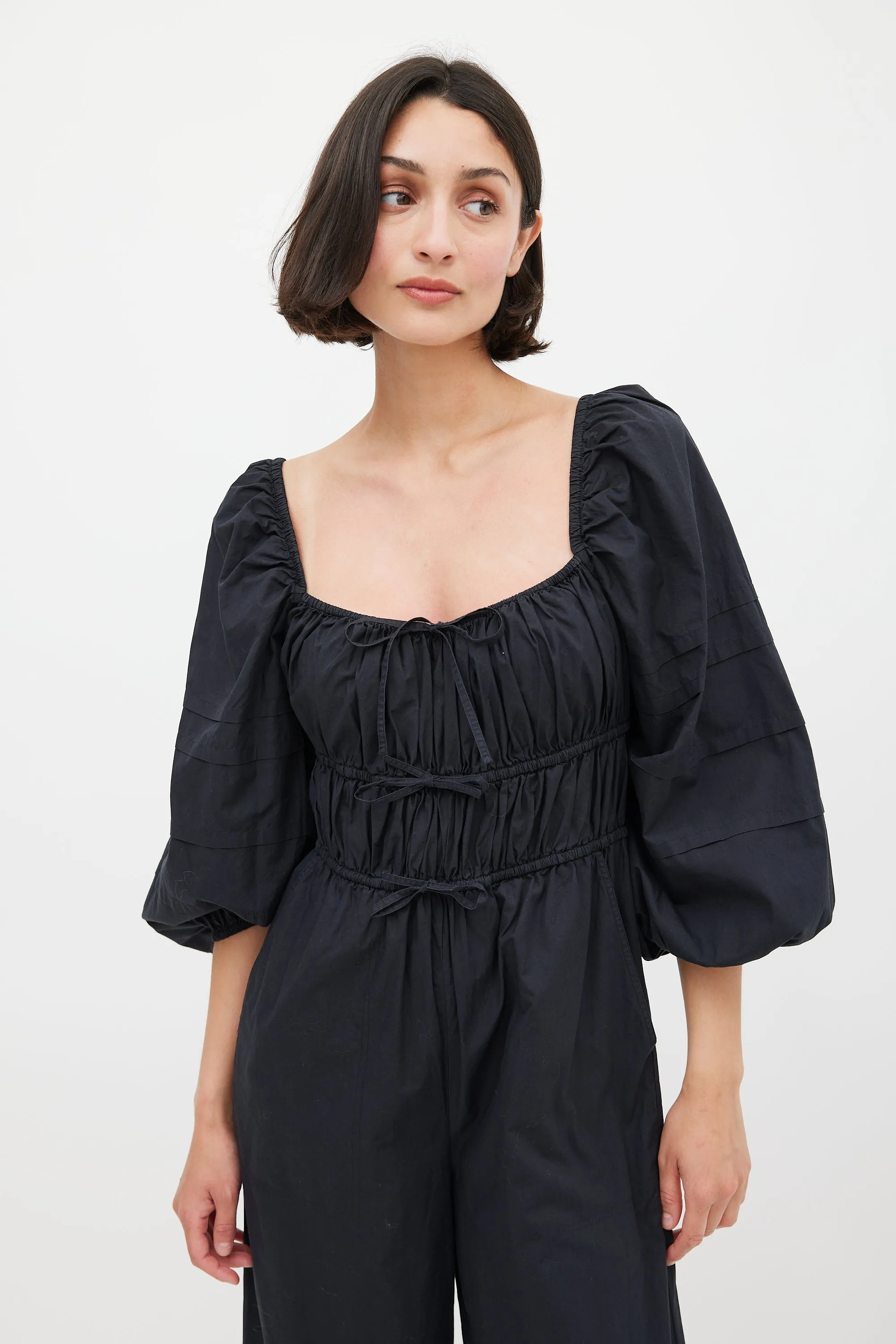 Black Cotton Amalie Tie Jumpsuit