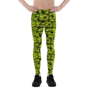 Black Green Camo Print Meggings, Army Military Print Men's Leggings-Made in USA/EU