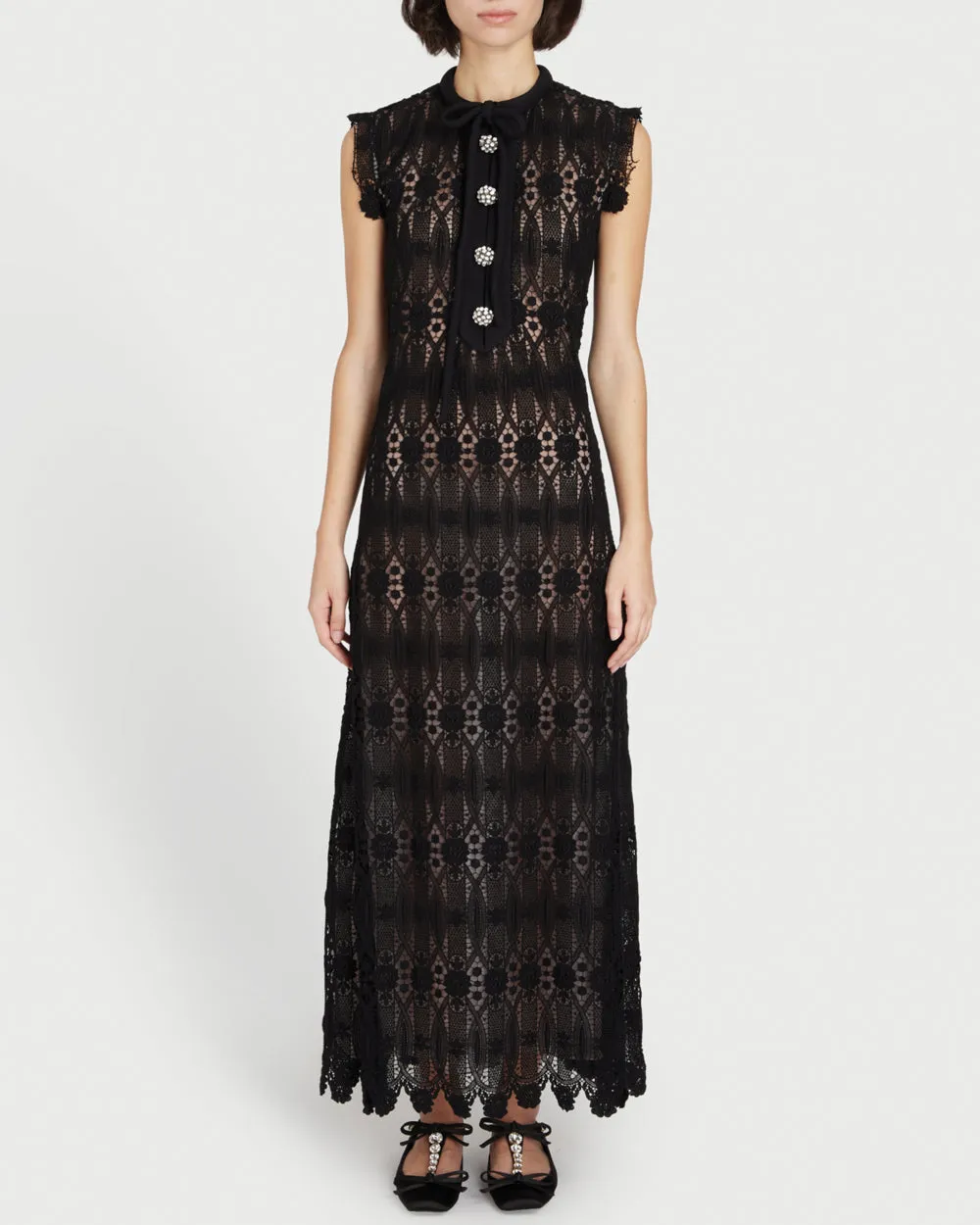 Black Macrame Midi Dress