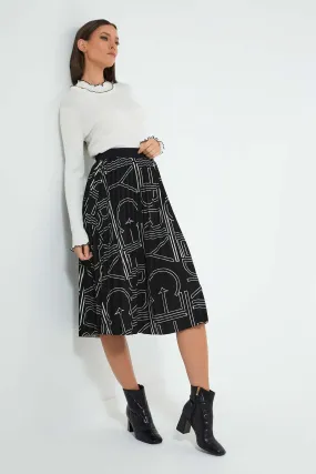 Black Printed Pleated Skirt