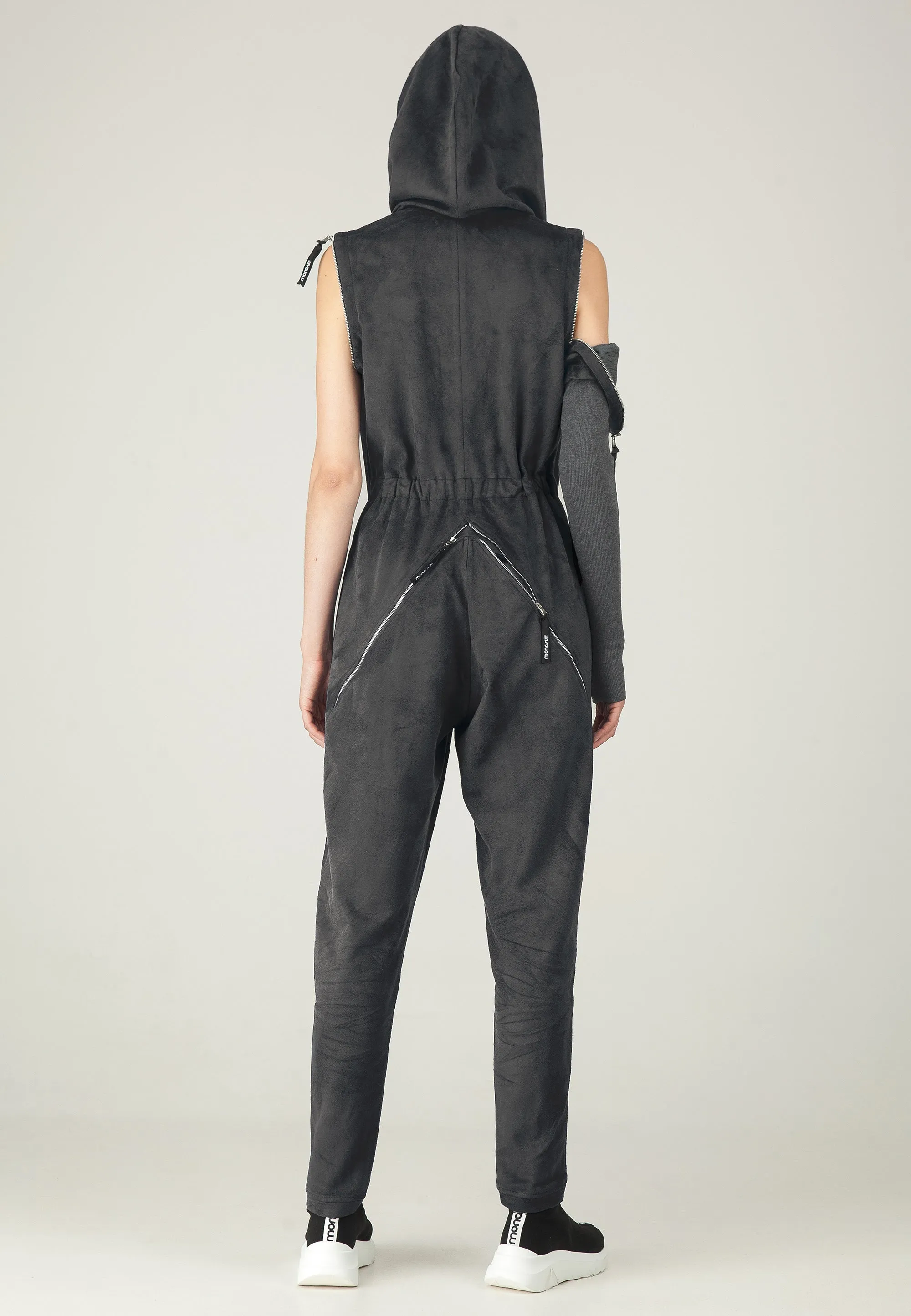 Black Short/Long Sleeve Hooded Full-Length Belted Casual Jumpsuit GAGA
