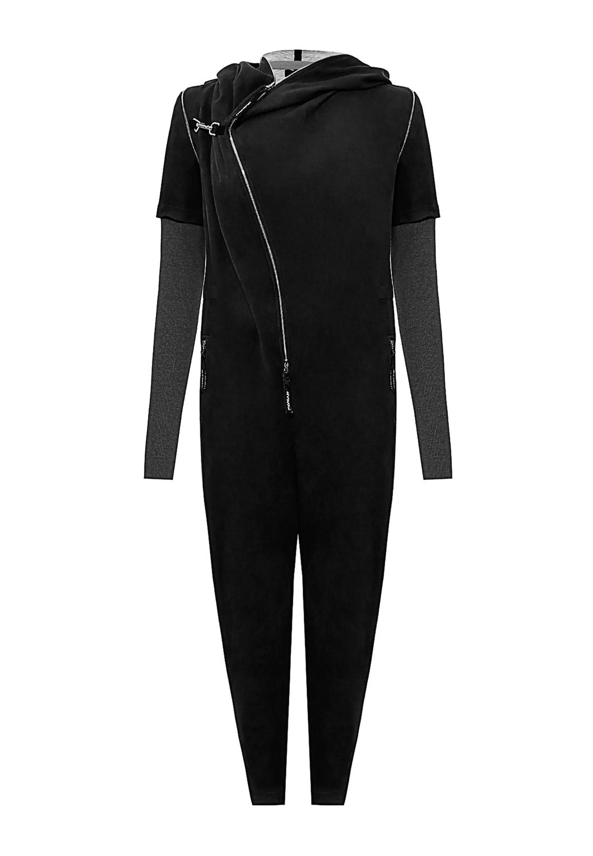 Black Short/Long Sleeve Hooded Full-Length Belted Casual Jumpsuit GAGA