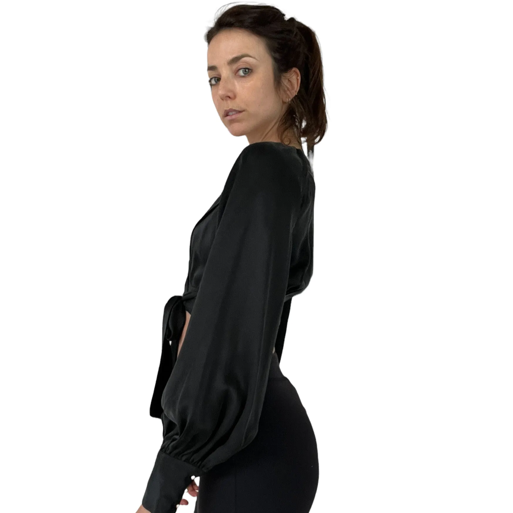 Black Silk Cropped Top - 0