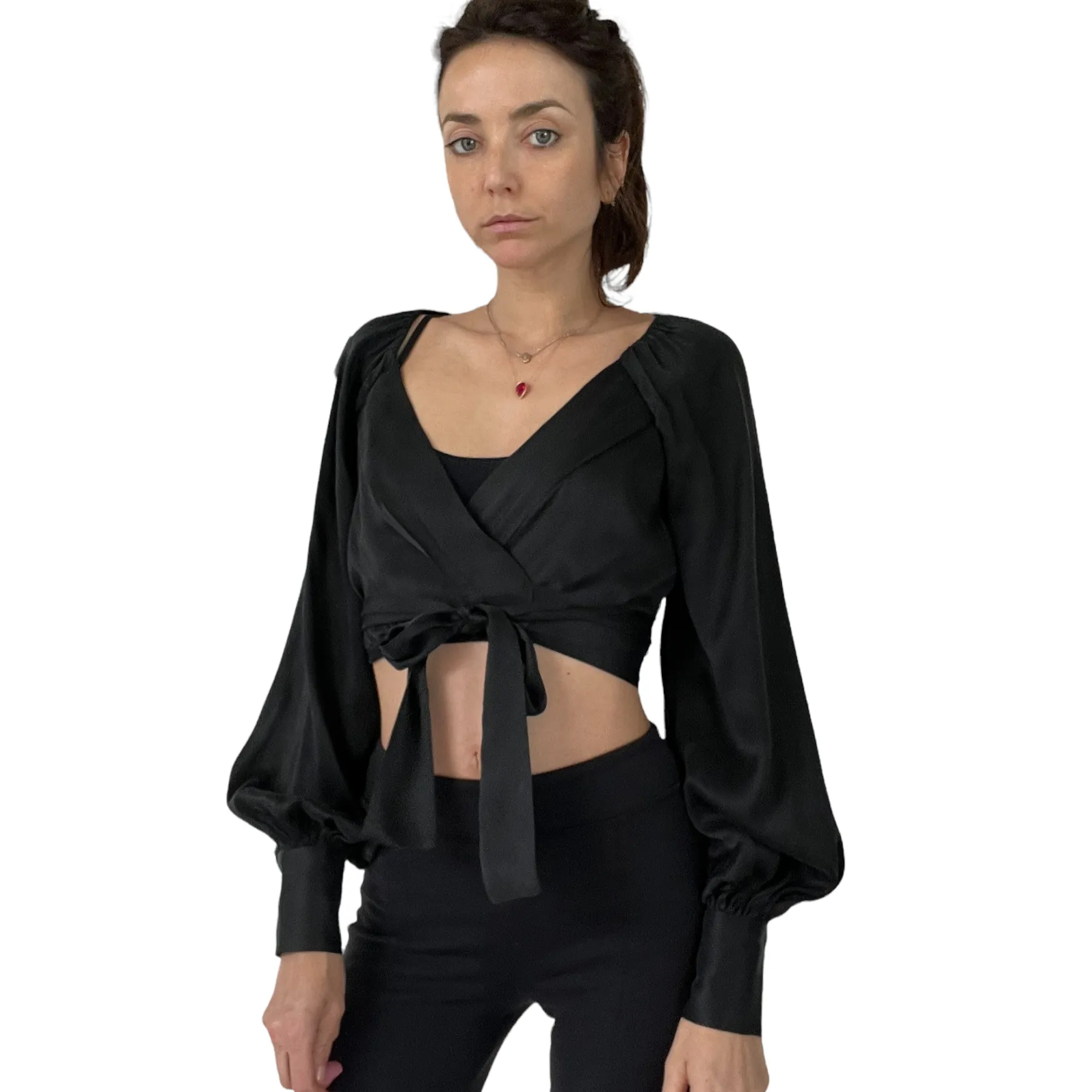 Black Silk Cropped Top - 0