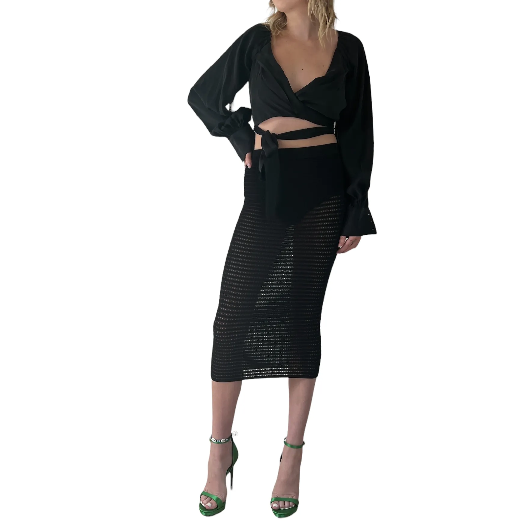 Black Silk Cropped Top - 0