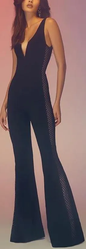 Black Stretch Flared-Leg Jumpsuit