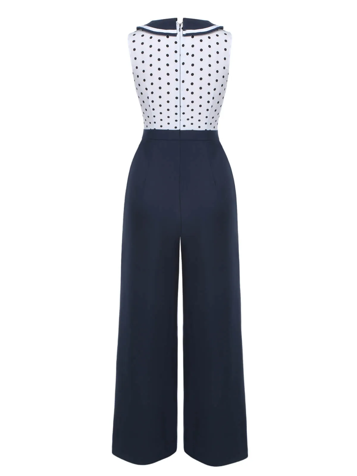 Blue 1940s Polka Dot Bow Lapel Jumpsuit