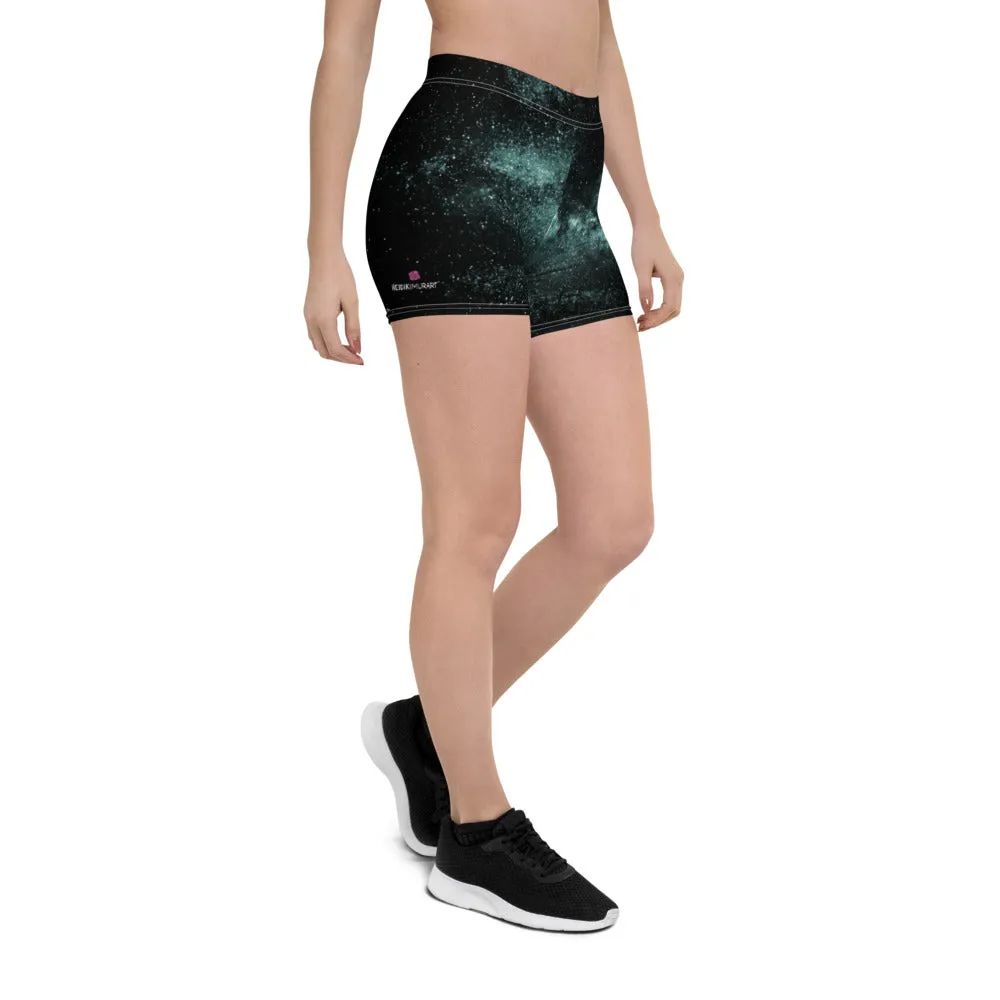 Blue Galaxy Women's Gym Shorts, Space Milky Way Cosmos Short Tights-Made in USA/EU/MX