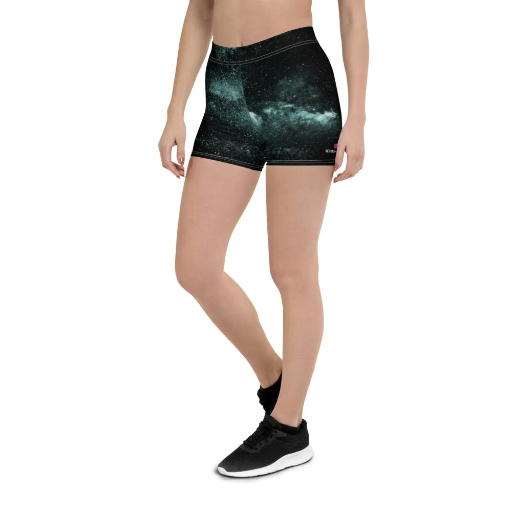 Blue Galaxy Women's Gym Shorts, Space Milky Way Cosmos Short Tights-Made in USA/EU/MX