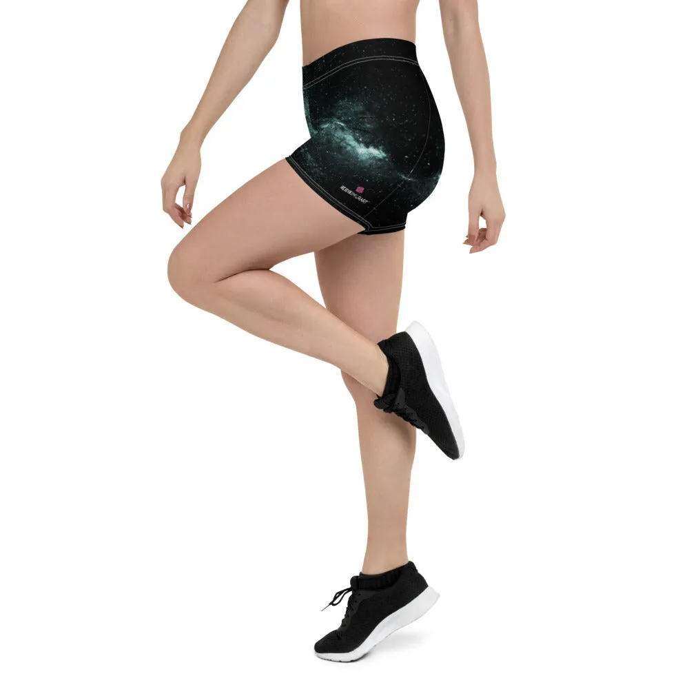 Blue Galaxy Women's Gym Shorts, Space Milky Way Cosmos Short Tights-Made in USA/EU/MX