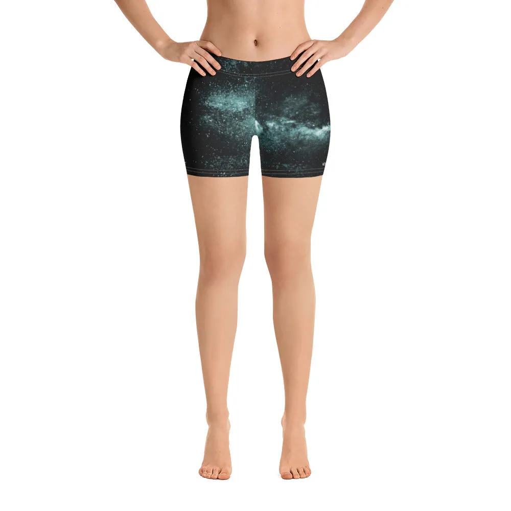 Blue Galaxy Women's Gym Shorts, Space Milky Way Cosmos Short Tights-Made in USA/EU/MX
