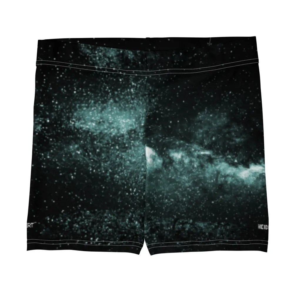 Blue Galaxy Women's Gym Shorts, Space Milky Way Cosmos Short Tights-Made in USA/EU/MX