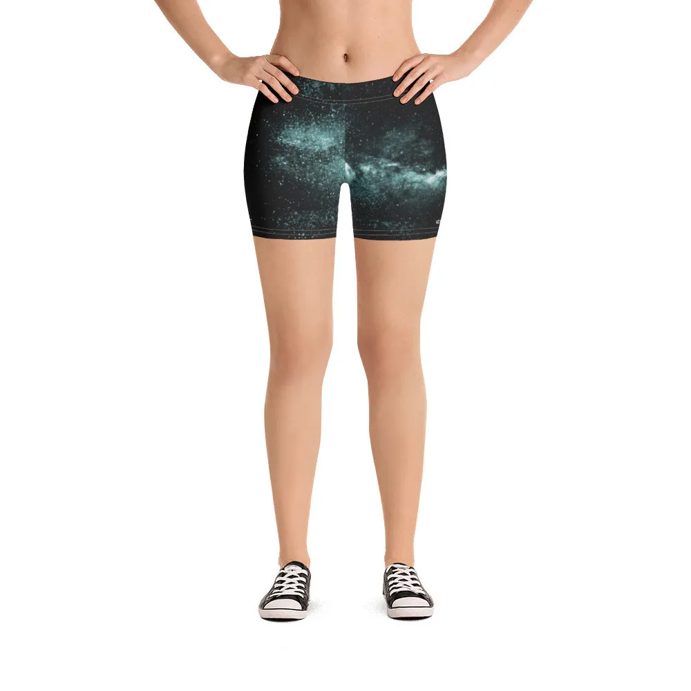 Blue Galaxy Women's Gym Shorts, Space Milky Way Cosmos Short Tights-Made in USA/EU/MX