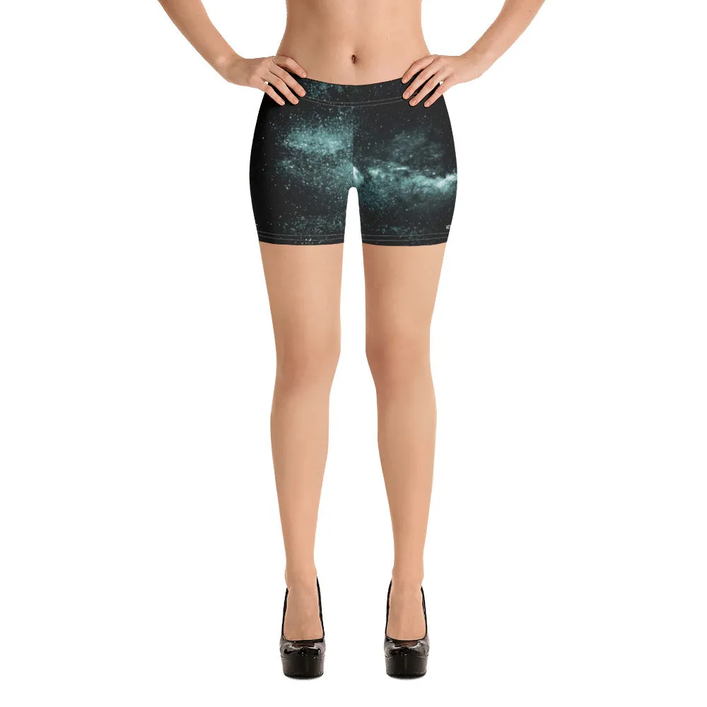 Blue Galaxy Women's Gym Shorts, Space Milky Way Cosmos Short Tights-Made in USA/EU/MX
