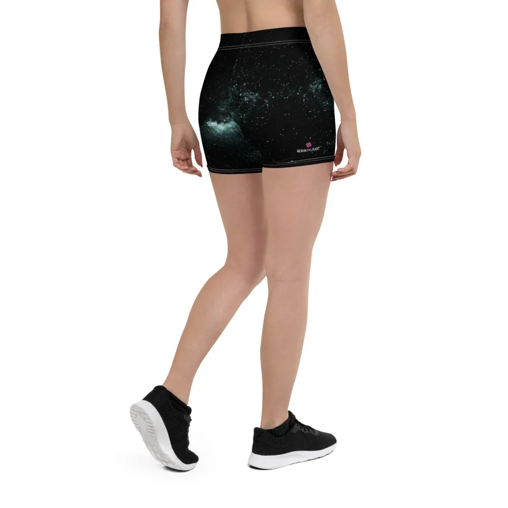 Blue Galaxy Women's Gym Shorts, Space Milky Way Cosmos Short Tights-Made in USA/EU/MX