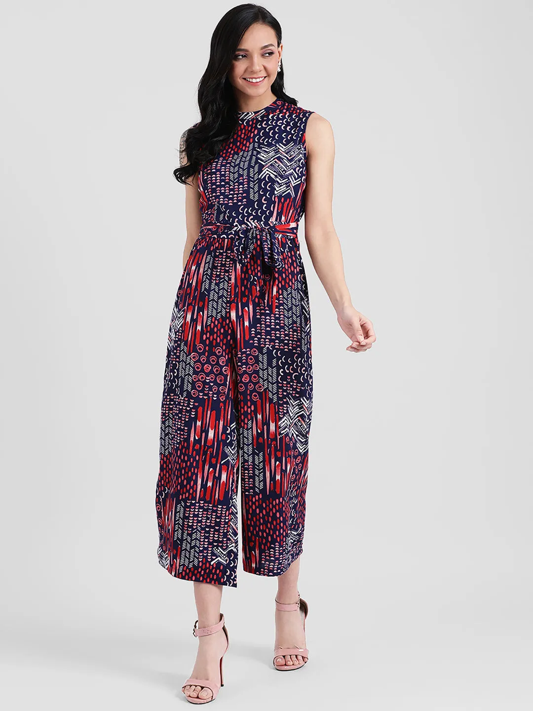 Blue Printed Basic Jumpsuit